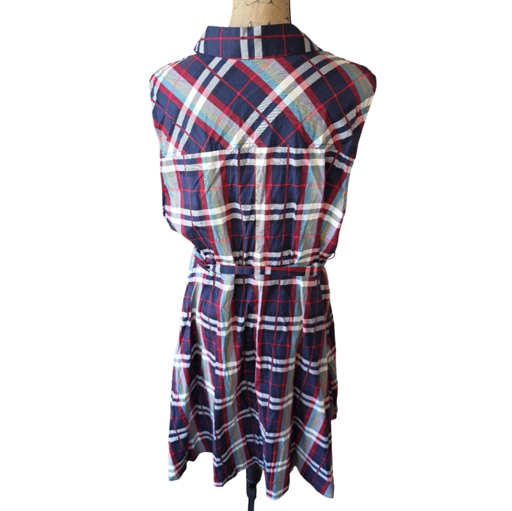 Torrid Womens Plus Size 4 Plaid Sleeveless Button Front Belted Shirt Dress Navy - Picture 3 of 9